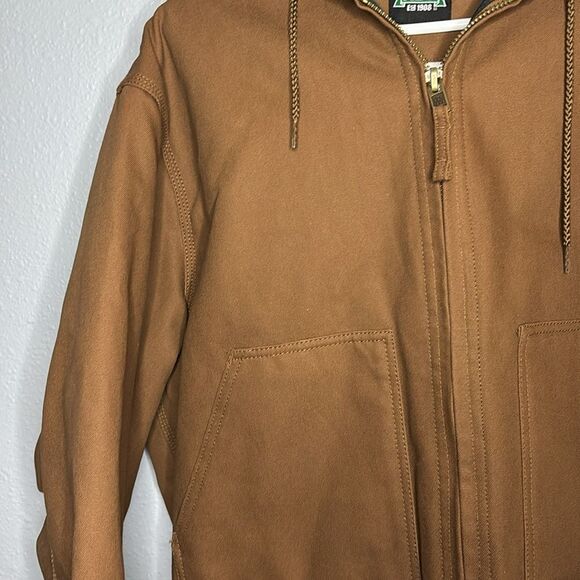 Key Saddle Brown Insulated Duck Hooded Work Jacket Full Zip Size Medium Regular - Picture 7 of 14